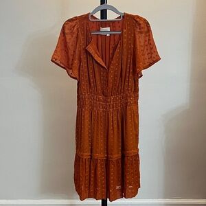 Anthropologie Rust Midi Dress with Dotted Texture
